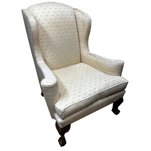 1460 - Good Georgian style wingback chair, labelled 'Sinclair Melson ltd, by appointment to her Majesty the... 