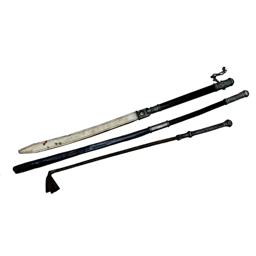 475 - Three good quality leather and white metal mounted whips, the largest 77cm long (3)