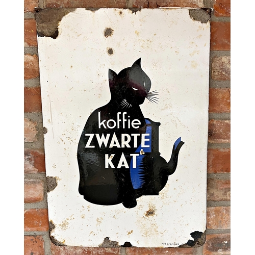 22 - Advertising - 'Koffie Zwarte Kat', enamel sign with seated black cat, 69 x 47cm