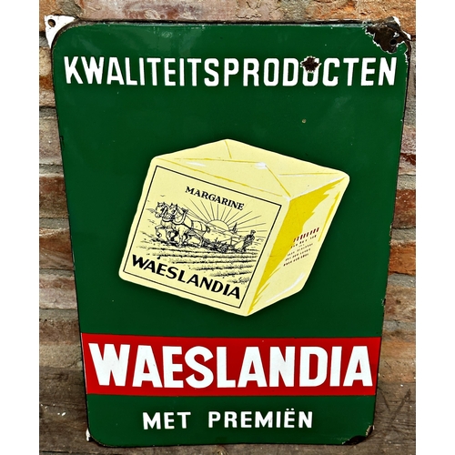 28 - Advertising 'Waeslandia' enamel sign with margarine block, in green and red, 59 x 39cm