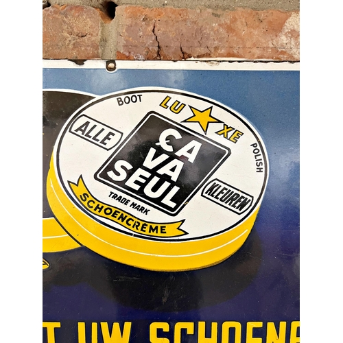 12 - Advertising - 'Ca Va Seul, Ricineert Uw Schoenen' enamel sign with picture of boot polish, 31 x 48cm