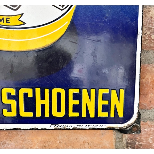 12 - Advertising - 'Ca Va Seul, Ricineert Uw Schoenen' enamel sign with picture of boot polish, 31 x 48cm