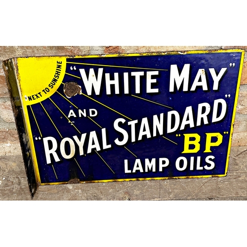 36 - Advertising - 'White May And Royal Standard BP Lamp Oils' twin sided enamel sign, with hanging flang... 