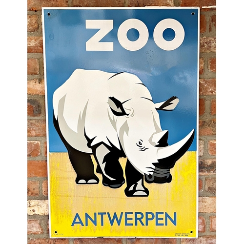 17 - Advertising - 'Zoo Antwerpen' picture enamel sign with standing rhinoceros, further inscribed Hilde ... 