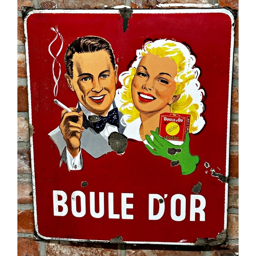 18 - Advertising - 'Boule D'or' enamel sign with a couple smoking, 66 x 55cm