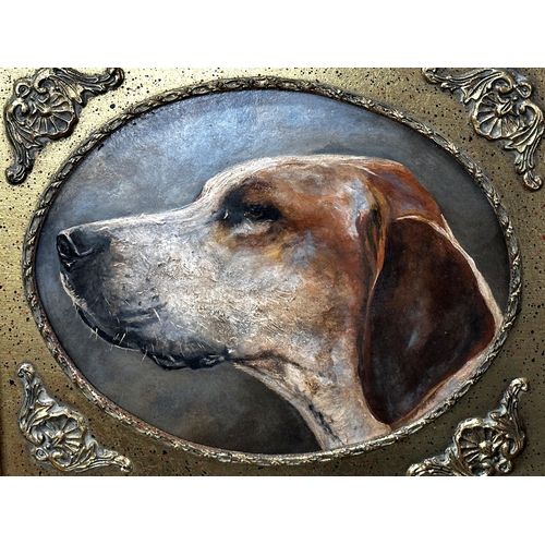 191 - John Emms (1844-1912) - bust portrait of a foxhound, unsigned, oil on board, 19.5 x 24cm, oval mount... 