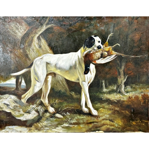 192 - After Benjamin Marshall (1767-1848) - gun dog with pheasant in mouth, unsigned, oil on board, 30 x 4... 