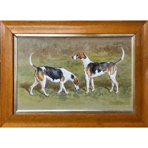 199 - Frank Paton (1855-1909) - Portrait of two foxhounds 'Serious' and 'Typical', signed and dated 1900, ... 