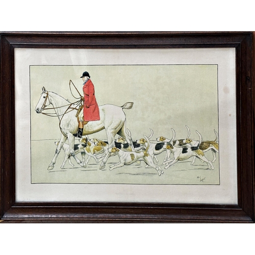 203 - Cecil Aldin (1870-1935) - 'The Old School' and 'The New School', hunter leading hounds, colour print... 