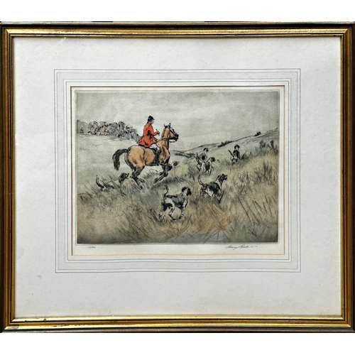 209 - Henry Wilkinson (1921-2011) - Hunting with hounds, signed, limited 100/150 colour etching, 25 x 34cm... 