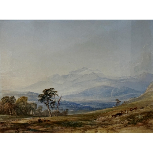 1378 - Anthony Van Dyke Copley Fielding (1787-1855) - Mountainous landscape with figures and cattle, signed... 