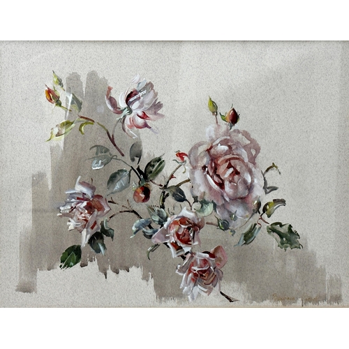 1379 - Barbara Crowe (b. 1942) - 'Pink Roses', signed, original purchase receipt from Shell House Gallery o... 