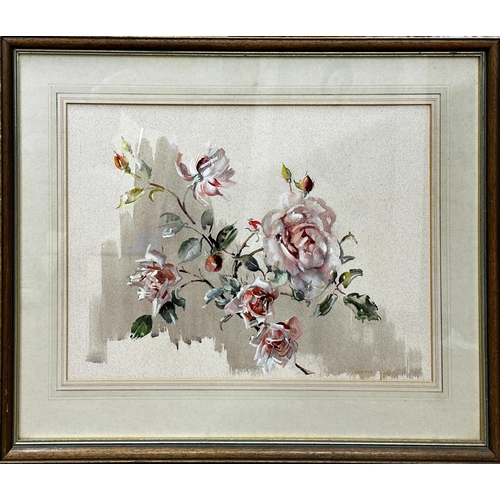 1379 - Barbara Crowe (b. 1942) - 'Pink Roses', signed, original purchase receipt from Shell House Gallery o... 