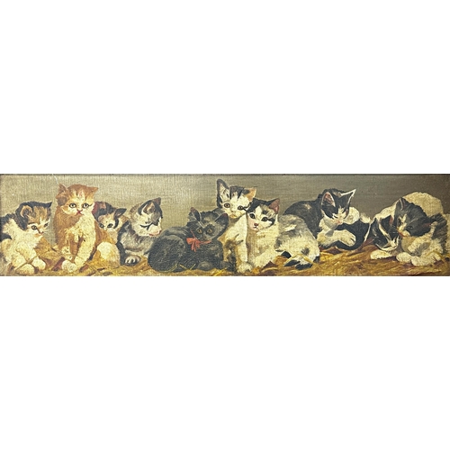 1382 - 19th century school - study of kittens, unsigned, oil on canvas, 19.5 x 90cm, framed