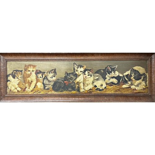 1382 - 19th century school - study of kittens, unsigned, oil on canvas, 19.5 x 90cm, framed