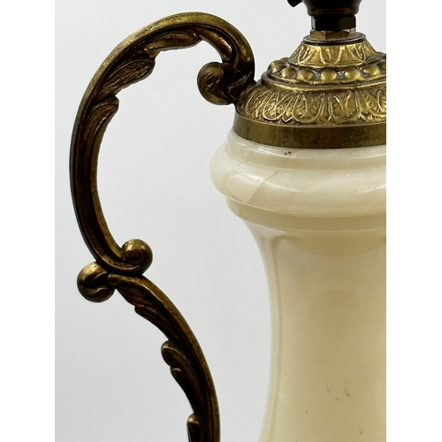 1126 - Alabaster brass mounted baluster vase shaped table lamp, 58cm high