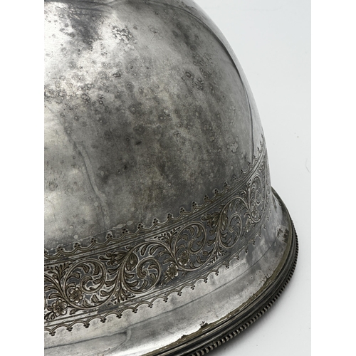 263 - Elkington and Co silver plated cloche or meat cover, 41 x 32cm with a further smaller brass example ... 