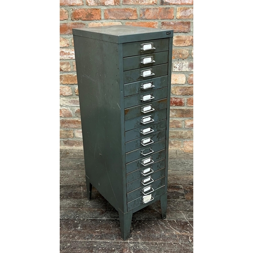 1171 - Vintage Industrial Bisley fifteen drawer filing cabinet on tapered feet, 100cm high