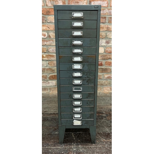 1171 - Vintage Industrial Bisley fifteen drawer filing cabinet on tapered feet, 100cm high