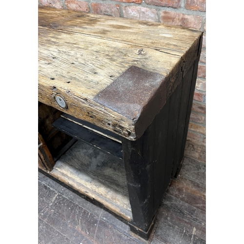 1175 - Incredible vintage Industrial side cabinet with rugged thick pine top, shelved interior and good she... 