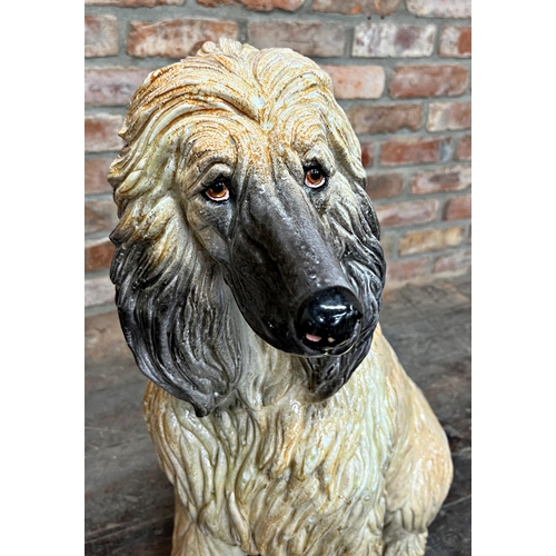 463 - Good mid-century Italian glazed terracotta model of a seated Afghan Hound, 78cm high