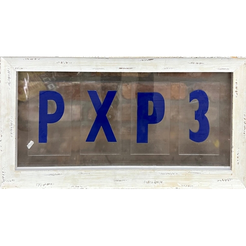 1177 - Unusual Industrial framed Perspex lettering 'PXP3', in whitewash frame, 39 x 81cm