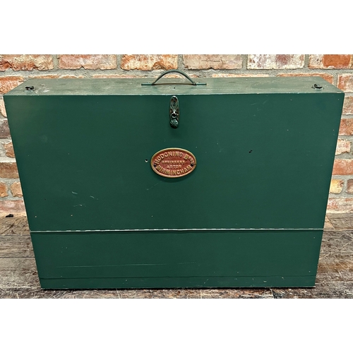 1178 - Hodgkin Bros of Birmingham engineers cabinet with green painted finish, the fall front enclosing tea... 