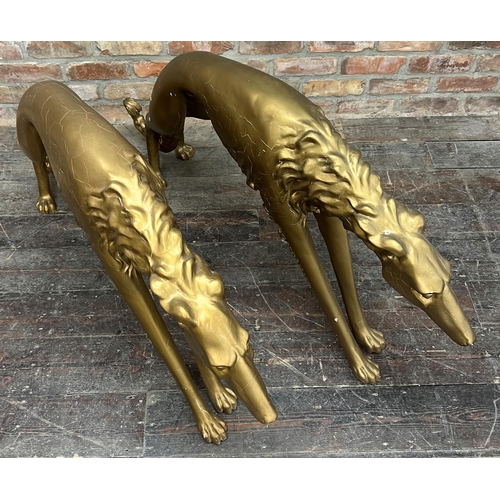 1186 - Large decorative pair of gilt and gesso Borzoi hounds, 70cm high x 130cm long