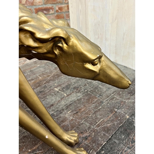 1186 - Large decorative pair of gilt and gesso Borzoi hounds, 70cm high x 130cm long