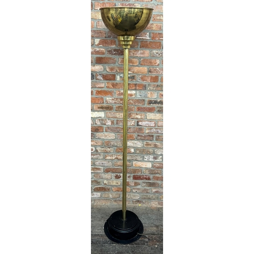 1187 - Impressive large period Art Deco brass uplighter, on black stepped circular plinth, 229cm high