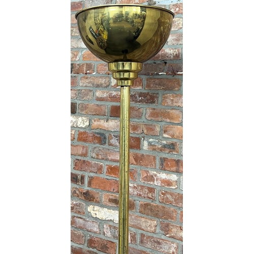 1187 - Impressive large period Art Deco brass uplighter, on black stepped circular plinth, 229cm high