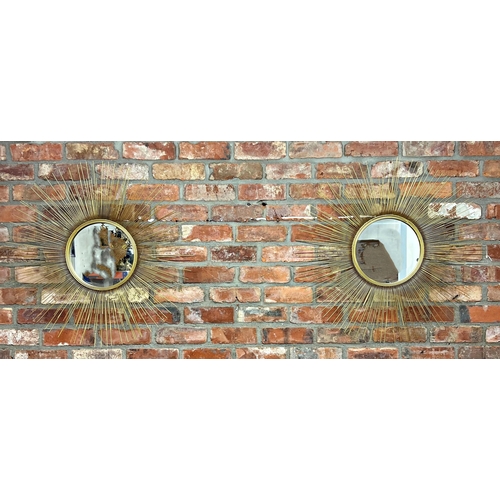 1144 - Pair of modern sunburst wall mirrors, 80cm diameter