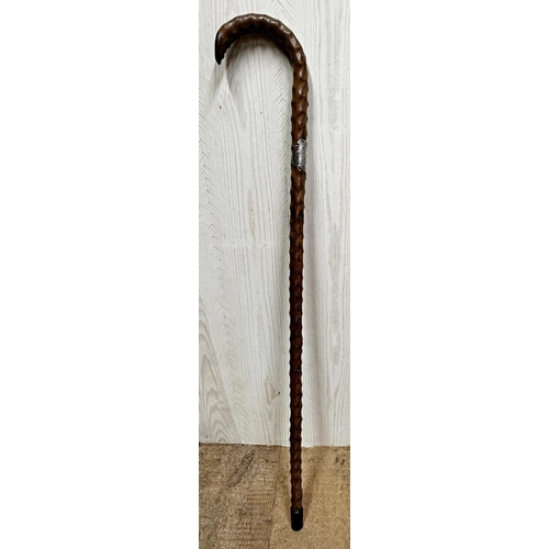 165 - A late Victorian/Edwardian silver collared hawthorn walking stick, Birmingham 1899, with presentatio... 