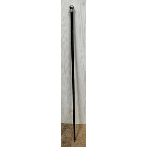 174 - A George V, ebonised silver knopped swagger stick, JP, London 1923, of tapering form 92cm