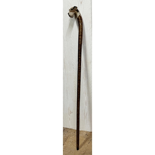 180 - Probably by Swaine & Adeney - Good quality hand carved walking stick with fox terrier knop, glass ey... 