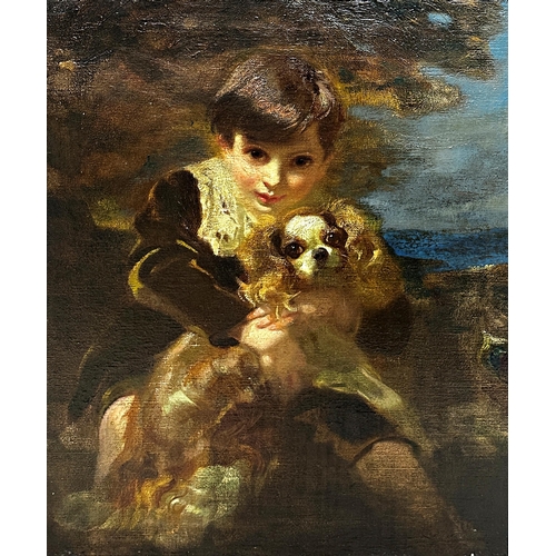 1390 - In the manner of Sir Joshua Reynolds (1723-1792) - 'Friends' a portrait of a boy with a Cavalier Kin... 