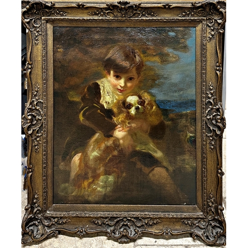 1390 - In the manner of Sir Joshua Reynolds (1723-1792) - 'Friends' a portrait of a boy with a Cavalier Kin... 