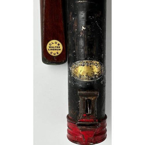 559 - Walter Lindrum Club Cue snooker cue within a toleware cue case by Burroughes & Watts of London (2)