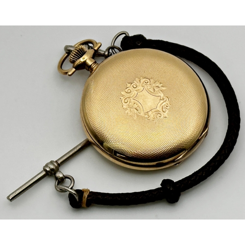 353 - A 19th Century, Elgin, USA gold plated pocket watch, the white enamel dial with Roman numerals and s... 