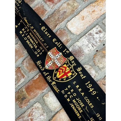 534 - Vintage rowing oar inscribed 'Clare College 1st May Boat 1949', with further gilt text and crests, 9... 