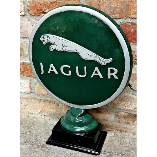 55 - Reproduction cast metal Jaguar advertising sign, 50cm high with further Rolls Royce inscribed perspe... 