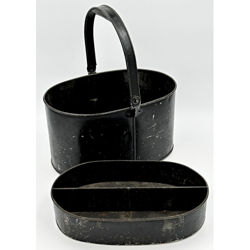 576 - Vintage japanned metal shoe polished bucket, with hinged handle, 36cm long