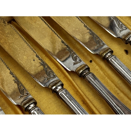 274 - Pair of Victorian silver fiddle serving spoons, with five crested teaspoons, dessert fork, serrated ... 