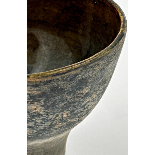 428 - Studio pottery stem bowl, with glazed interior, 9cm high x 12cm diameter