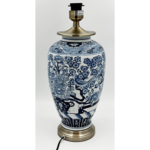 1103 - Nordic Style blue and white porcelain lamp with chinoiserie decoration, 52cm high