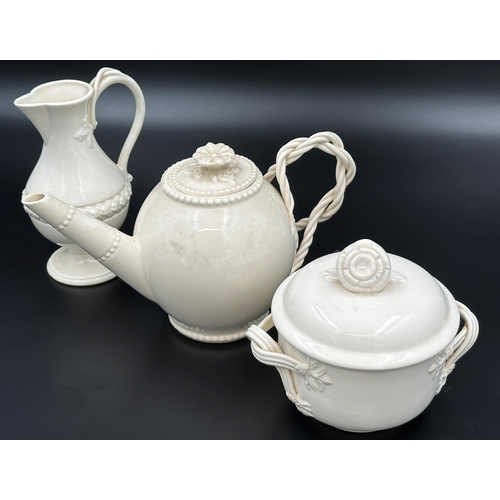 443 - Mixed porcelain to include a collection of 20th century creamware - jugs, teapot, tazzas etc, with a... 