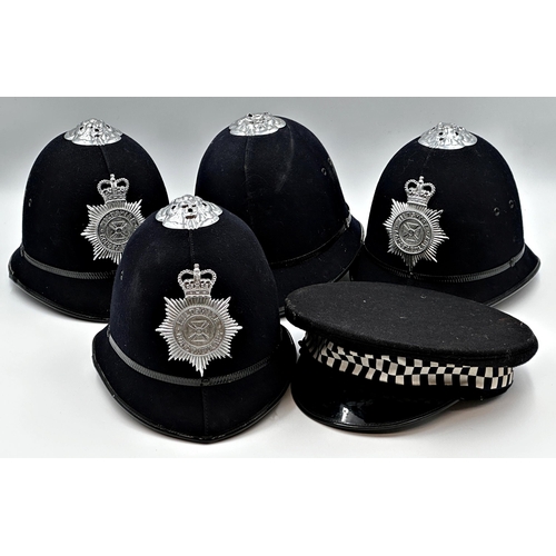 1394 - Four Wiltshire Police helmets with a further police hat (5)