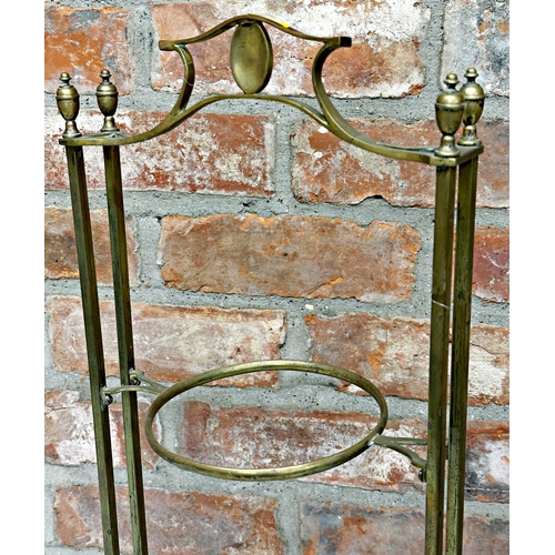 593 - Aesthetic Movement brass three tier plate or cake stand, 77cm high