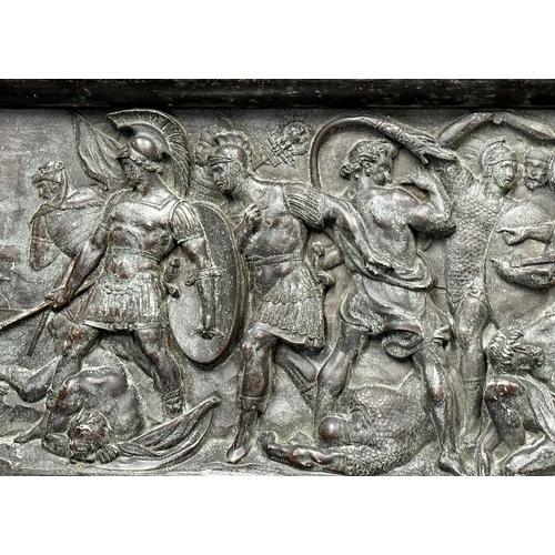 596 - Elkington 19th century repousse copper panel of a Roman battle scene, 22 x 62cm, framed