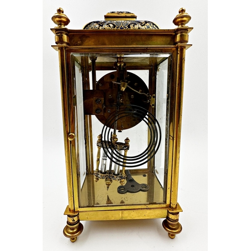 375 - Good quality French gilt metal and cloisonné four glass clock, with twin train gilt dial with Roman ... 